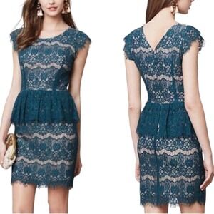 Anthropologie Maeve Elsa Dress Womens M (Fits as Small) Floral Lace Lined Peplum